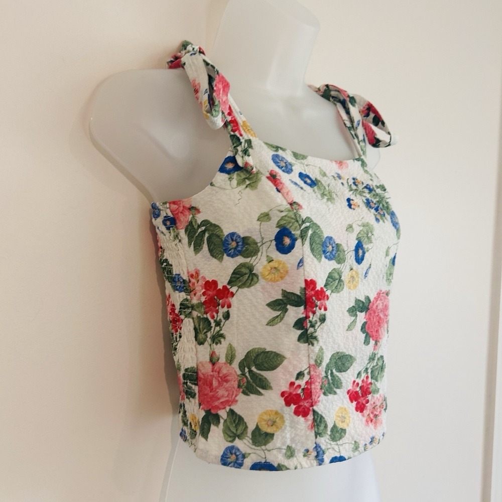 Old Navy Floral Tank Women's XS Halter Top Coquette Smocked Cottage Colorful